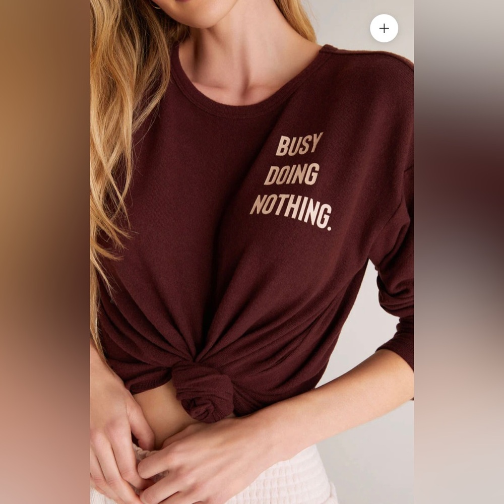 Z Supply Eden Busy Doing Nothing Top Fig/Burgundy Size Small NWT Cozy Lounge Top - Picture 3 of 16